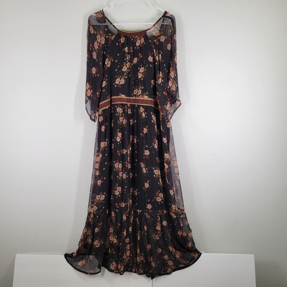 Star Mela Floral Maxi Dress Womens Medium Black Sheer Overlay Whimsigoth Fairy - Picture 4 of 10
